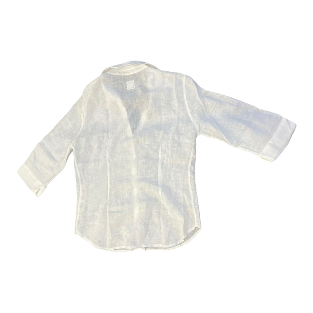 120% Lino Embroidered Blouse White 3/4 Sleeve Button Down Blouse Size Small - Picture 11 of 11